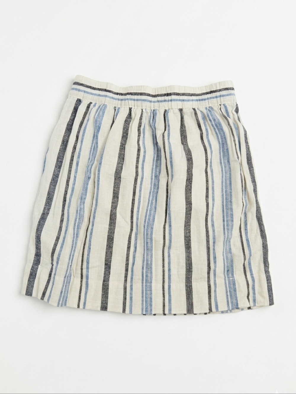 LOFT Striped Linen Blend Pull-On Mini Skirt -- Blue & Black